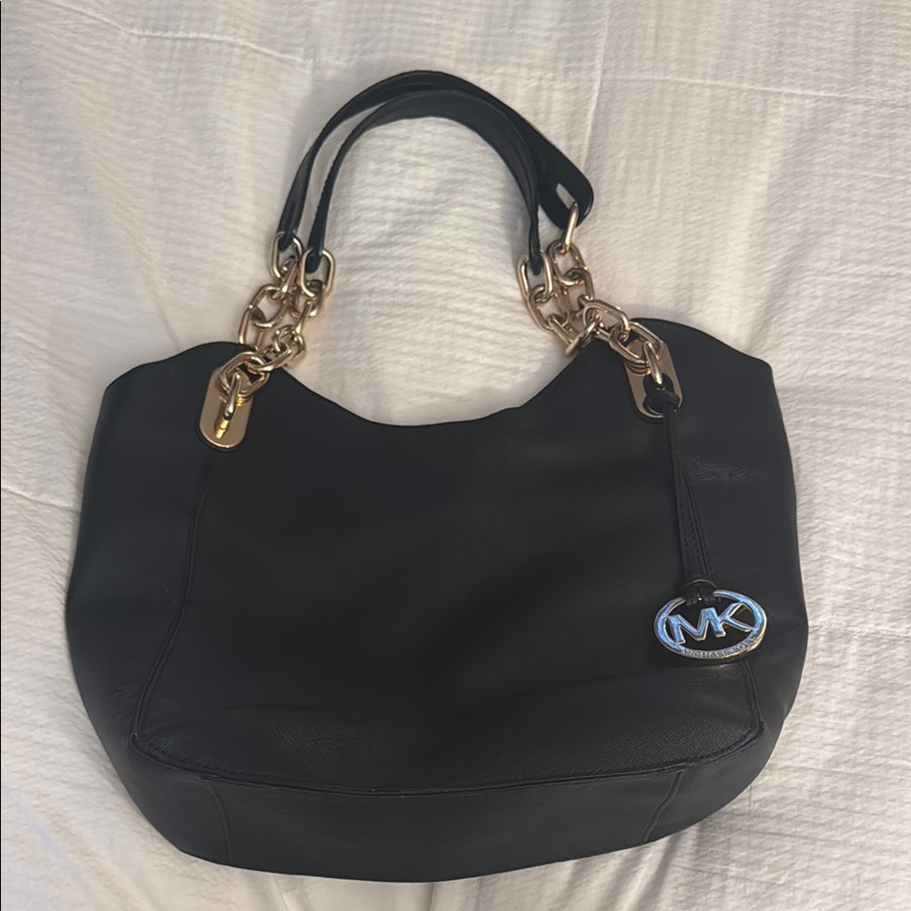 Michael Kors Black Shoulder Bag with Gold Accents